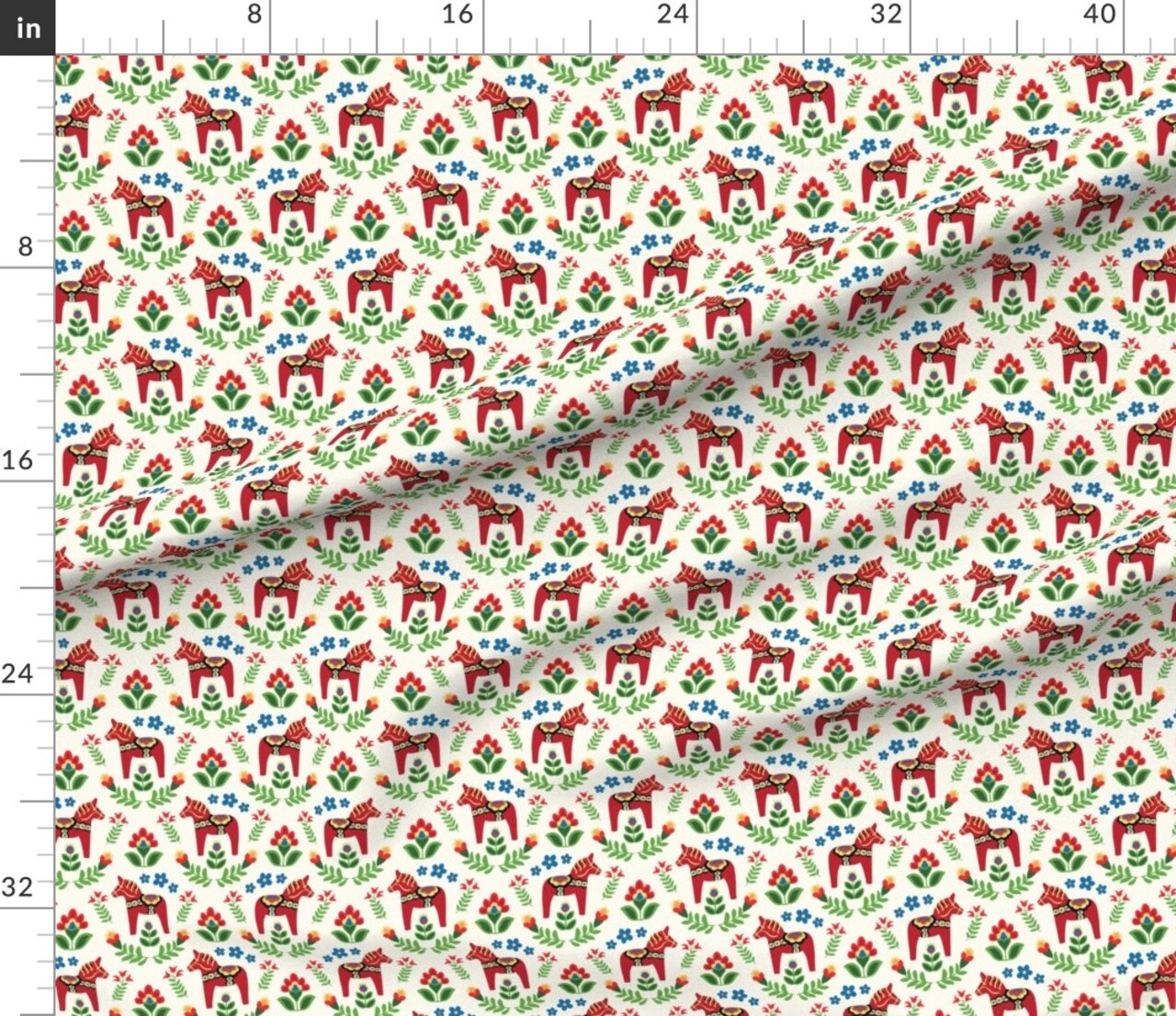 Swedish Folk Dala Horses Small Scandinavian Ethnic Nordic Bright Red Custom Printed Fabric by Spoonflower Various Fabrics by the Yard or Fat Quarter